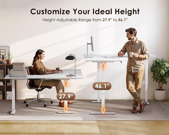 OffiGo 63 Inch Reversible L Shaped Electric Standing Desk, Height Adjustable Corner Stand up Desk, Ergonomic Large Lift Computer Table for Home, Office, Workstation, White