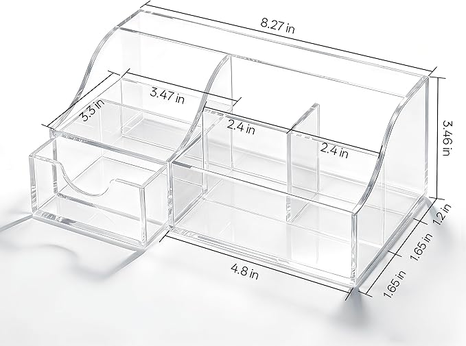 HBlife Acrylic Desk Organizer with Drawer, Pen & Pencil Holder, Multifunctional Desktop Caddy for Office Supply and Organization (Clear)