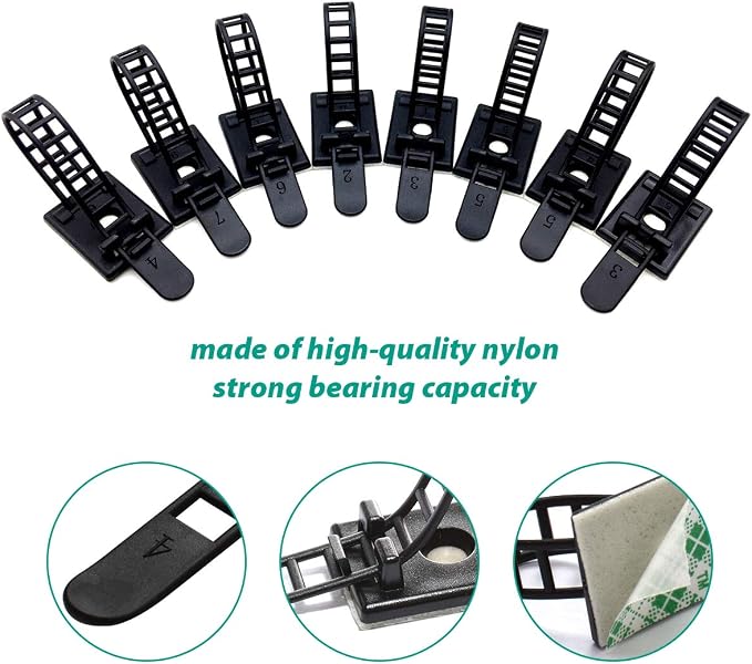 50 Pieces Cable Management Desk Wire Organizer Cable Ties Zip Ties Adhesive Cord Clips Cord Keeper Desk Wire Management | Versatile 50-pack for multiple desks, rooms, and workstations; adhesive-backed nylon straps adjust and release for reuse.