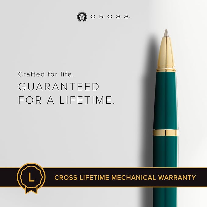 Cross Bailey Light Refillable Rollerball Pen Presented in a Everyday Gift Box - Medium Point, Black Ink, Polished Green