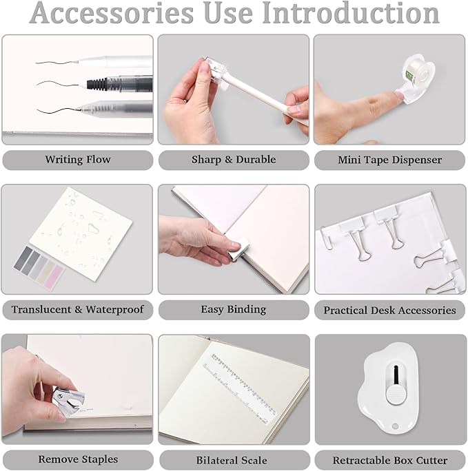 Mini Office Supply Kit, Mini Stapler with Staples and Tape Dispenser Set, Mini Stationary Kit Includes Sticky Notes Index Tabs Gel Pens for Office & School (Transparent)