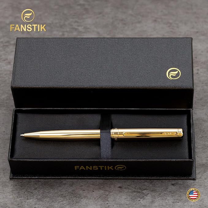 FANSTIK Gold Luxury ballpoint Pen, fancy gift set for women, Real 24K Gold Plating, Professional executive pen gift set for men (Lux BallPoint Gld)