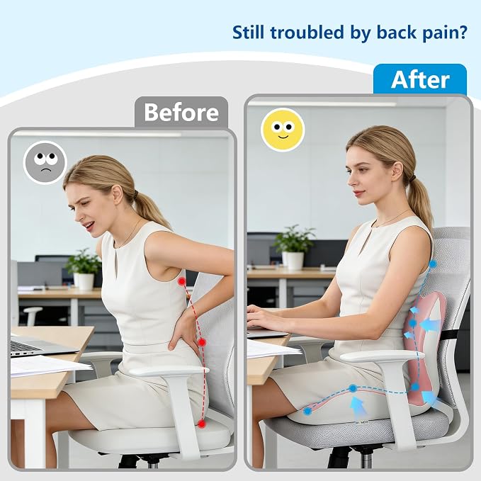 Ergonomic Memory Foam Seat Cushion with Strap for Office Chair, Pink Grey