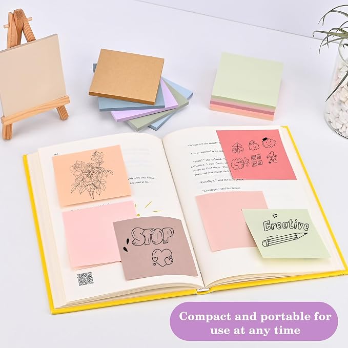 Sticky Notes 3”x3”, 12 Colors Vintage Self-Stick Note Aesthetic, 12 Pads, 50 Sheets/Pad Total 600 Sheets, Easy to Post for School Office Desk Accessories Desk Supplies (Vintage Morandi)