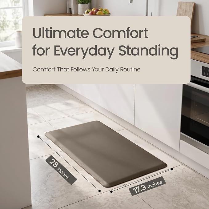 Anti Fatigue Kitchen Mats for Floor | Padded Kitchen Rugs | Non Slip, Cushioned Standing Desk Mat | Waterproof Floor Mat for Home and Office | 17.3" x 28" X 0.47", Brown, 1-Pack | More Décor