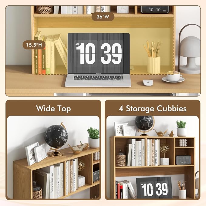 Tangkula Desktop Bookshelf, Countertop Storage Hutch with 4 Shelves for Computer Desk, Desktop 2-Tier Display Rack, Multipurpose Wood Desktop Hutch Storage Organizer for Dorm Office