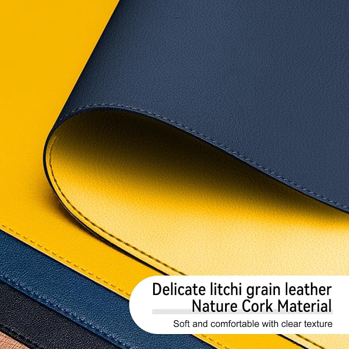 Dual Sided Leather Desk Mat - Waterproof Desk Pad - Ideal for Large Mouse Pad and Desk Mats on Top of Desks (Dark Blue, 11"*8")