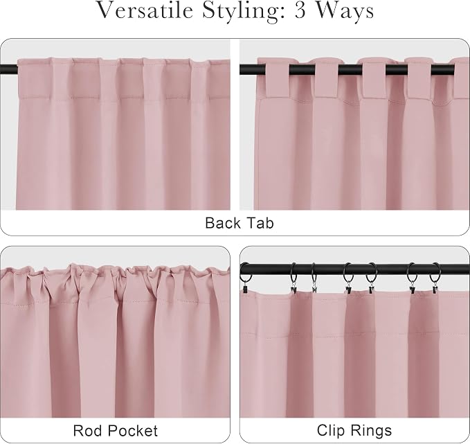 PONY DANCE Extra Long 75% Blackout Curtains 120 inches Long for Bedroom, 10 FT Back Tab Room Darkening Floor to Ceiling Drapes for Living Room Windows, W 52 x L 120 inch, Blush Pink, 2 Panels