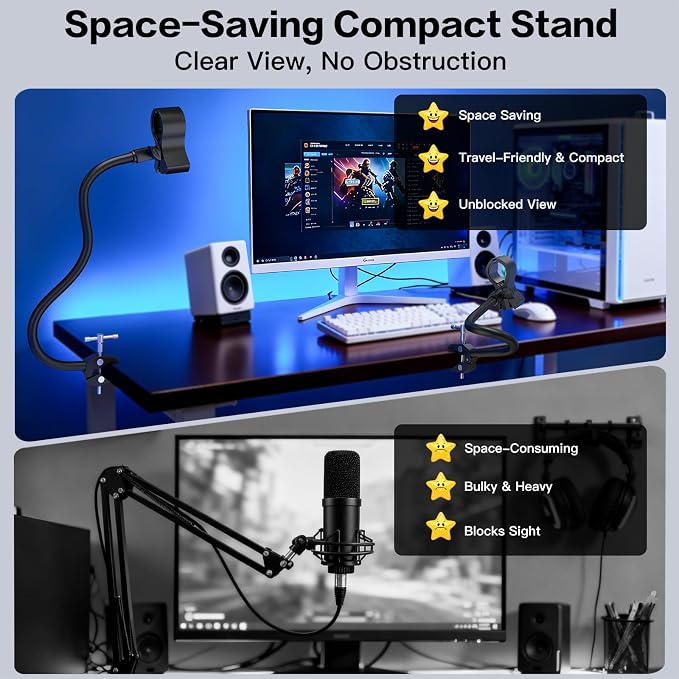 ZealSound Gooseneck Microphone Stand with Clamp, Flexible 13'' Boom Arm Mic Mount for Desk & Pipes, Compatible with Blue Yeti, Snowball, Razer, Pyle, Podcasting & Streaming