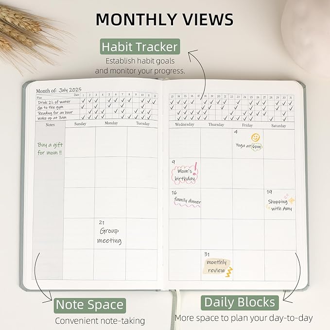2026 Planner - Undated Monthly, Weekly & Daily Planner for Planning Your Success - To Do List, Habit Tracker, Hardcover, Aesthetic, Academic, Stylish School or Office Supplies (Sage, A5)