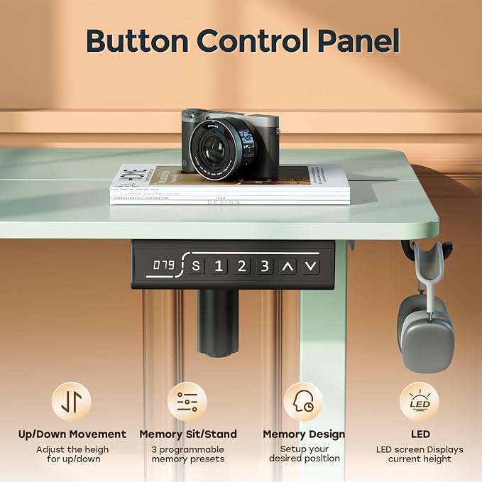 Small Electric Standing Desk, 35" ×20" Standing Table, Height Adjustable Compact Sit Stand Workstation with Splice Board, Home Office Desk with 2 Hooks, Sage Green