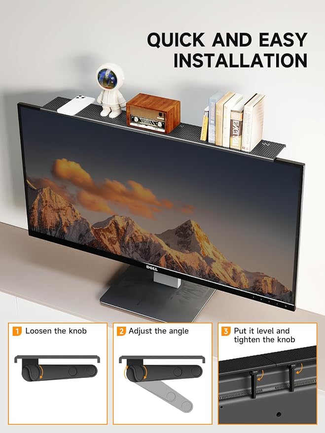 Bracwiser No Drill TV Top Shelf, 16.7 inch Wide Adjustable Monitor Top Mounting Bracket Platform Holds Soundbar, Speaker, AV Receiver, Media Box, Game Console, Router Shelves, 2 Packs (CS106XM-2)