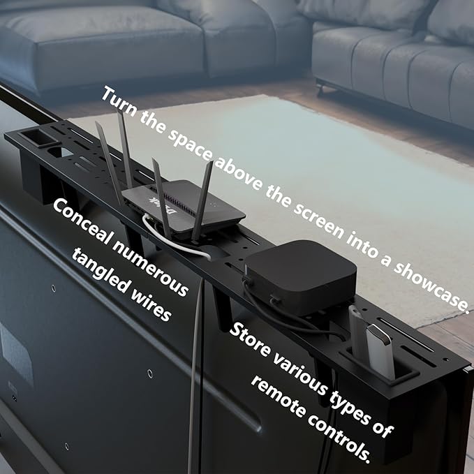 TV Top Shelf, 35.4" Metal Monitor Mount Floating Stand with Storage Boxes,Cable Box Above Screen for Apple TV,Sound Bar,Speaker,Router,Switch,Remote Control,DVD,Tv Accessories