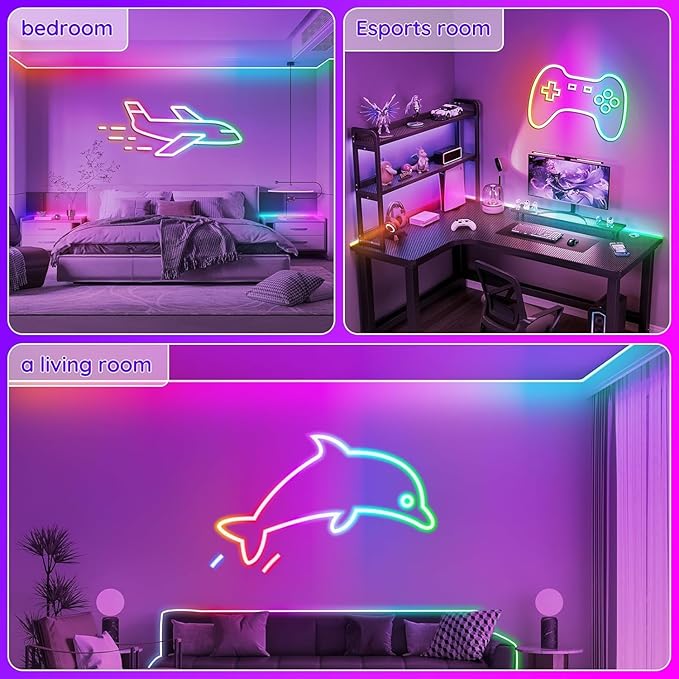 RCUICA 50FT LED Neon Rope Lights Waterproof with Smart App Control Remote,DIY Scene Modes,Music Sync hronization,Eaves Lights for Garden Decor,Deck,Christmas