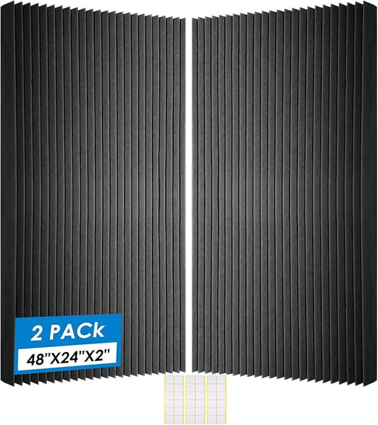 2 PCS Acoustic Panels,48''X24''X2'' Soundproof Foam Wall Panels,High Density Fireproof Noise Cancelling Foam Studio ,Noise (Black 2 Pack)