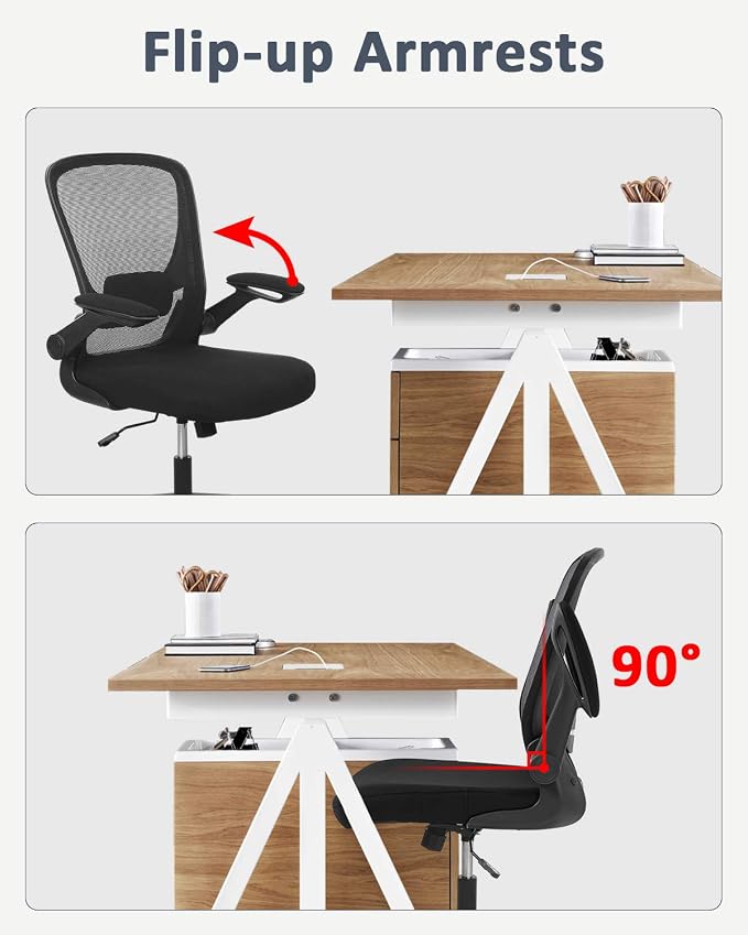 BestOffice Office Chair Ergonomic Desk Chair Mesh Computer Chair Swivel Rolling Mid Back Task Chair with Lumbar Support Flip-up Arms Massage Adjustable Chair for Women Adults(Black)