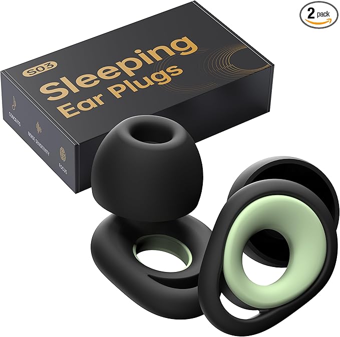 Ear Plugs for Sleeping Noise Cancelling Earbuds, Reusable Silicone Earplugs for Sleeping, High Fidelity with Mute Layer for Snoring Solution for Travel,Focus,45dB Noise Reduction (Black-Green)