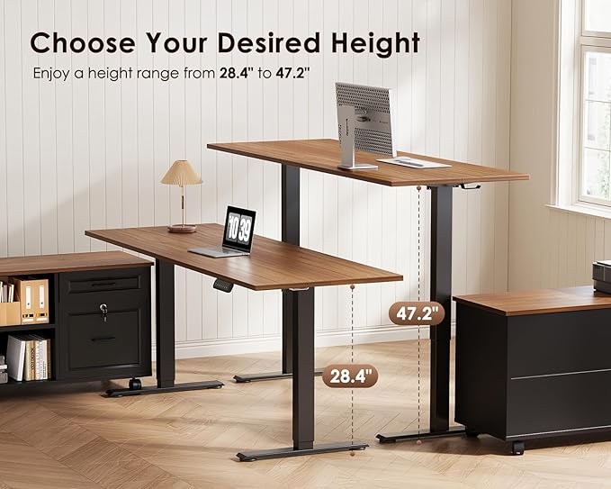 OffiGo 48 Inch L Shaped Electric Standing Desk with Drawers & File Cabinet Sets, Executive Sit Stand Desk, Height Adjustable Computer Desk for Home Office, Writing, Workstation, Walnut+Black