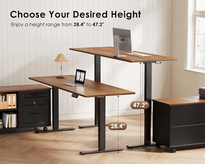 OffiGo 55 Inch L Shaped Electric Standing Desk with Drawers & File Cabinet Sets, Executive Sit Stand Desk, Height Adjustable Computer Desk for Home Office, Writing, Workstation, Walnut+Black