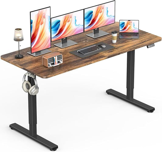 Large Electric Standing Desk, Gaming Desk, 55x24 Inch, Rustic Brown | Height Adjustable Computer Desk with Smart Controller, Sit and Stand Up Table for Home, Office, Work, Study, Writing