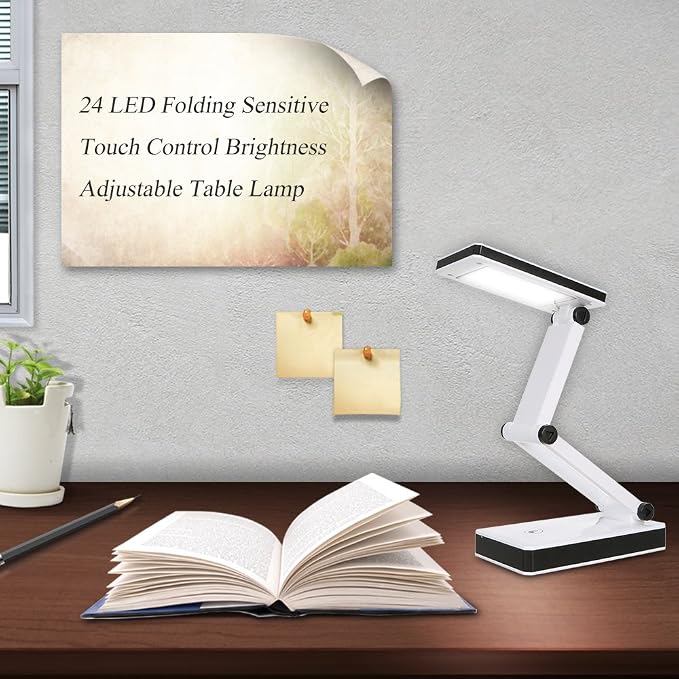 Lixada Foldable LED Desk Lamp Portable LED Table Lamp Folding Light Sensitive Touch Control 3 Levels Adjustable Brightness Battery and USB Powered for Travel Reading Studing Home Office School
