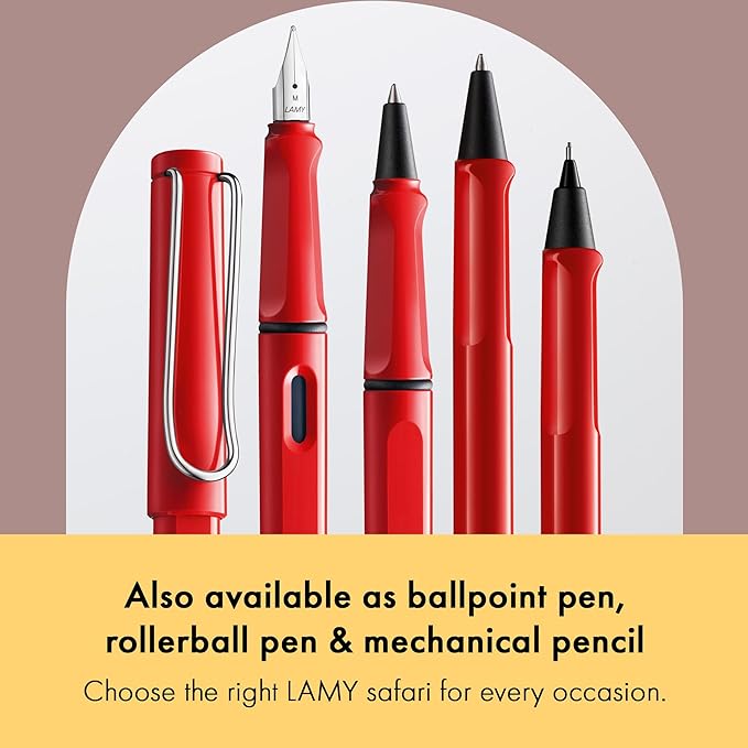 LAMY safari red - Fountain Pen with ergonomic grip & polished steel nib in size EF - ideal for any Writing & Calligraphy - including LAMY T 10 blue cartridge - Right-Handed