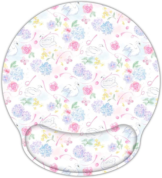 Ergonomic Mouse Pad with Wrist Support,Non-Slip Rubber Base for Computer Laptop & Mac,Lightweight Rest for Home,Office & Travel (Hydrangea Swan)
