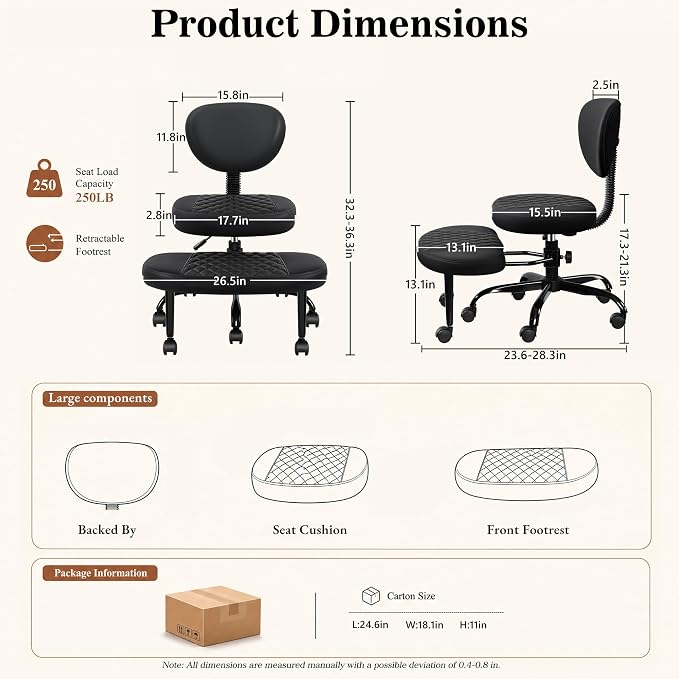Ergonomic Cross Legged Office Chair with Wheels | Ergonomic Office Chair with Wheels, Adjustable Height for Meditation, ADHD Desk & Yoga, Wide Criss Cross, Lumbar Support