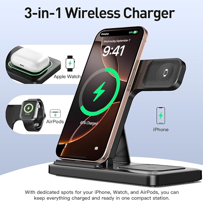 2026 Traveling Portable Wireless Fast Charger for Apple & Android Charging Station 3 in 1 Charging for iPhone17 16 15 14 13 12 11,Apple Watch & Air pods 4 3 2 Pro,Samsung Galaxy-Gifts for Family