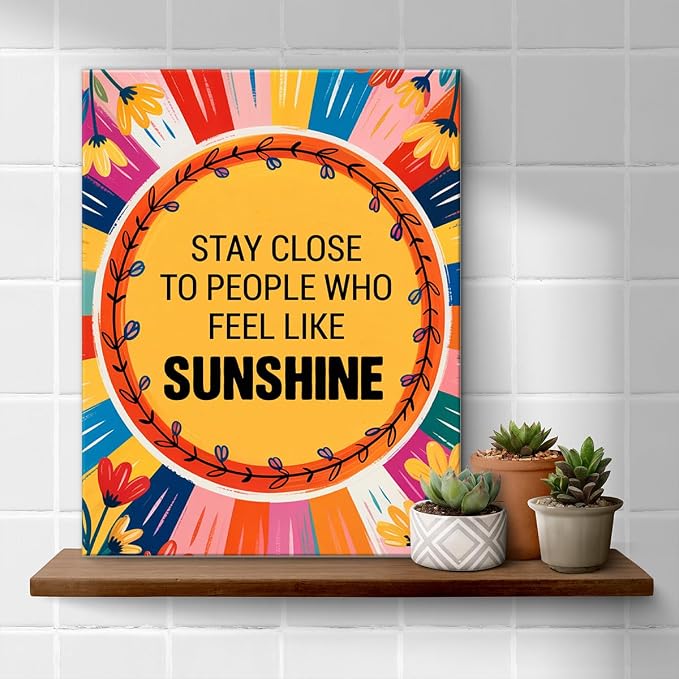 Inspirational Sunshine Wall Art Decor, Motivational Canvas Painting Pictures Artwork Posters Hippie Decor for Teens Room Bedroom, Natural Life Gifts for Women (8 X 10 Inches, Framed)