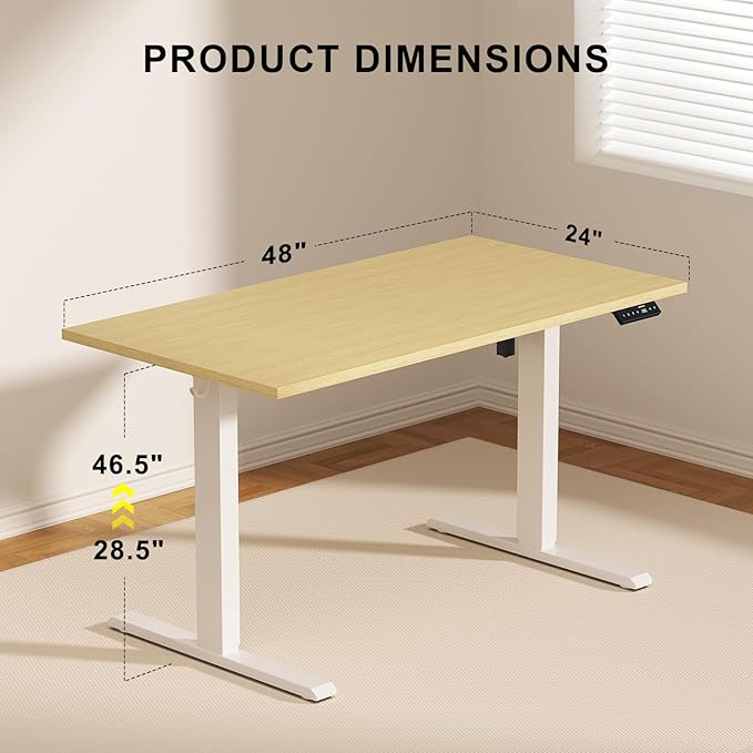 WALKINGDESK 48x24 Inches Whole Piece Electric Standing Desk, Seamless One Piece Height Adjustable Sit to Stand up Desk for Home Office, Ergonomic Computer Workstation, Oak