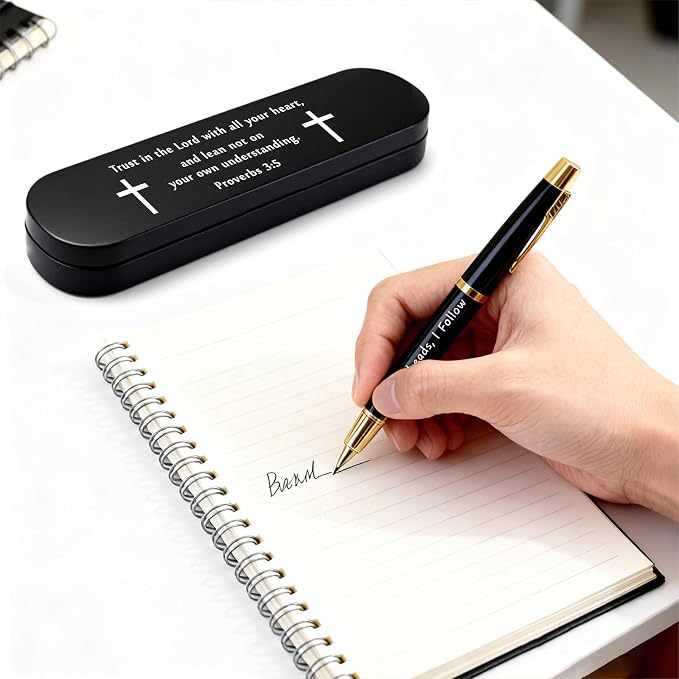 TANWIH Christian Gifts for Men Women – Engraved Faith-Based Gel Pen Gift Set – Religious Birthday Christmas Easter Gift for Pastor Church Volunteers & Catholics