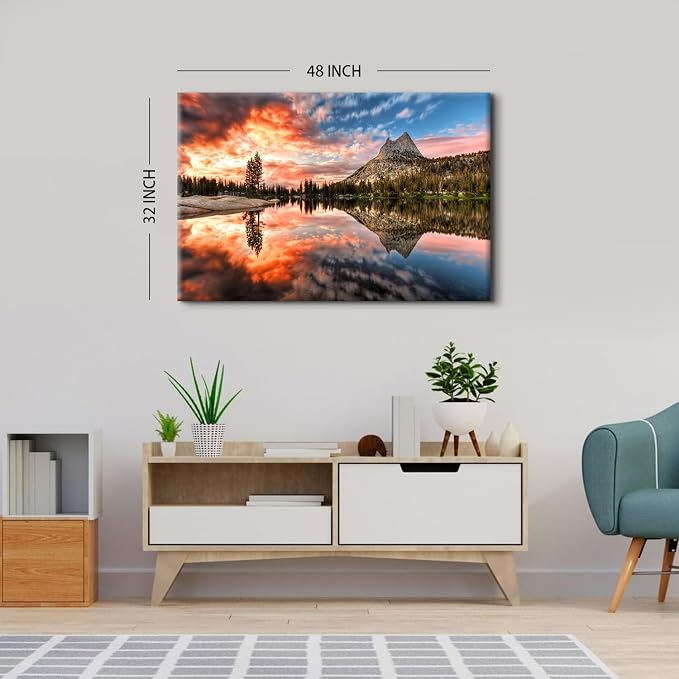 Colorful Sunset Landscape Wall Art Nature Mountain Lake Wall Decor California Yosemite National Park Forest Pictures for Bedroom Skyline Painting Canvas Posters Large Artwork Office Decorations 32x48"