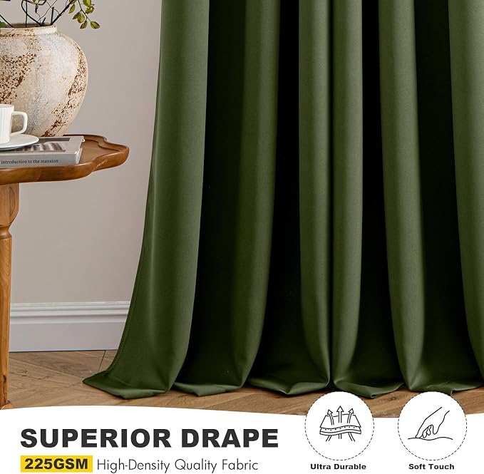 MIULEE Blackout Curtains for Bedroom Living Room 2 Panels, Thermal Insulated Room Darkening Drapes Grommet Noise Reducing Light Blocking Window Treatments 54 Inches Long 40x54 Inch Olive Green