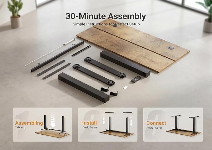 YDN Electric Standing Desk, 40x24 Inch, Rustic Brown | 3 Memory Presets, Cable Management, Adjustable Height, Sit Stand, Computer Workstation, Home Office