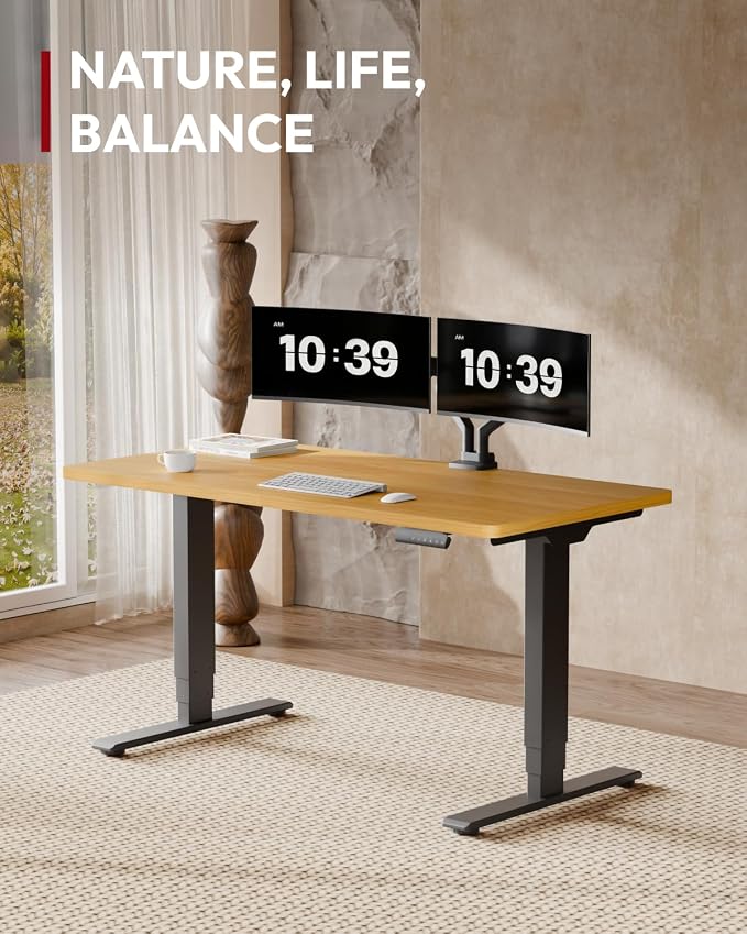 SANODESK Dual Motor Standing Desk 220lbs Height Adjustable Desk | 55"x28" Spacious One-Piece Maple Desktop & Black Frame, 4 Memory Presets, 3-Stage Legs, 220lbs, 2-Box for Home & Office