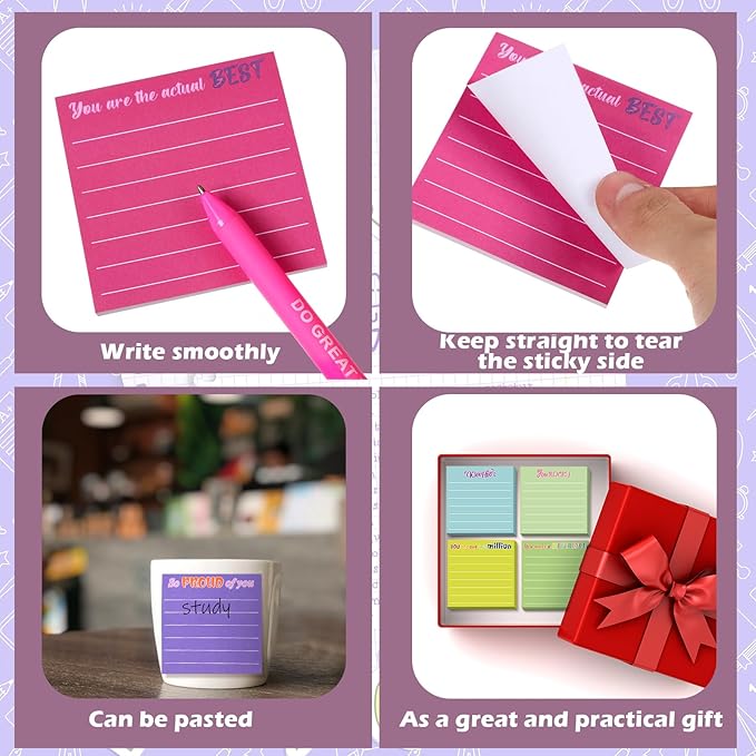 Yinder 24 Pcs Inspirational Sticky Notes Thank You Gift Motivational Sticky Note Pad Employee Appreciation Gift Bulk for Staff Coworker Teacher Nurse Office Groups 3 x 3'' (Appreciation,Dark Color)