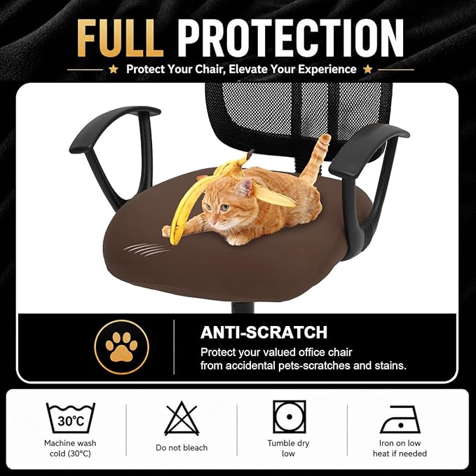 DIVA EN CAMINO DEC Stretchable Desk Office Chair Seat Cushion Covers - Universal Spandex Computer Chair Slipcover - Removable Washable Cushion Protectors for Dogs, Cats, Pets (Mocha)