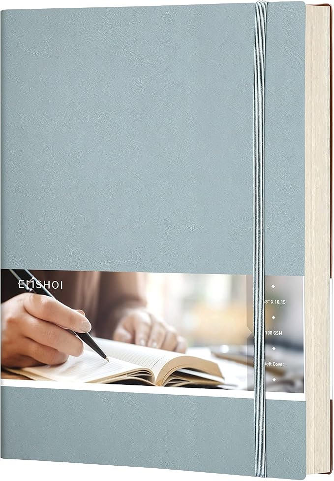 EMSHOI Dotted Journal Dot Notebook, B5 Large Softcover Leather Journal, 192 Numbered Pages 100gsm Thick Dot Grid Notebook for Bullet Journaling Drawing, 7.48"x10.15"-GrayBlue