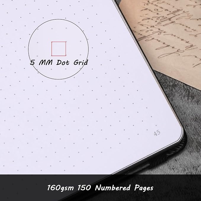 TIEFOSSI B5 Dotted Journal, Dot Grid Notebook for Women Men, Hardcover Notebooks for Planner Organization Journaling, 160 GSM Thick Paper, 150 Numbered Pages with Silver Edges