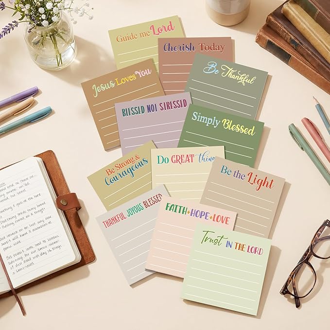 Yinder 24 Pcs Inspirational Sticky Notes Thank You Gift Motivational Sticky Note Pad Employee Appreciation Gift Bulk for Staff Coworker Teacher Nurse Office Groups 3 x 3'' (Bible,Boho)