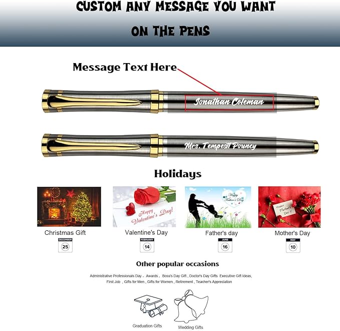 Yastar Personalized Gift Pen with Custom Keychain, Fancy Business Gift set with 2 extra Black Ink Refills Quality Pens Metal Body - Custom with Names Message - Giftfor Family Colleague Elder Friends