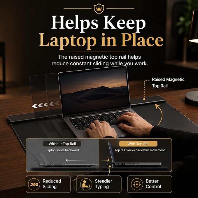 Fumete 31.5" x 17.7" PU Leather Desk Pad Mat, Large Waterproof Desk Blotter with Top Rail, Dual-use Writing Board & Mouse Pad for Office Home Desktop