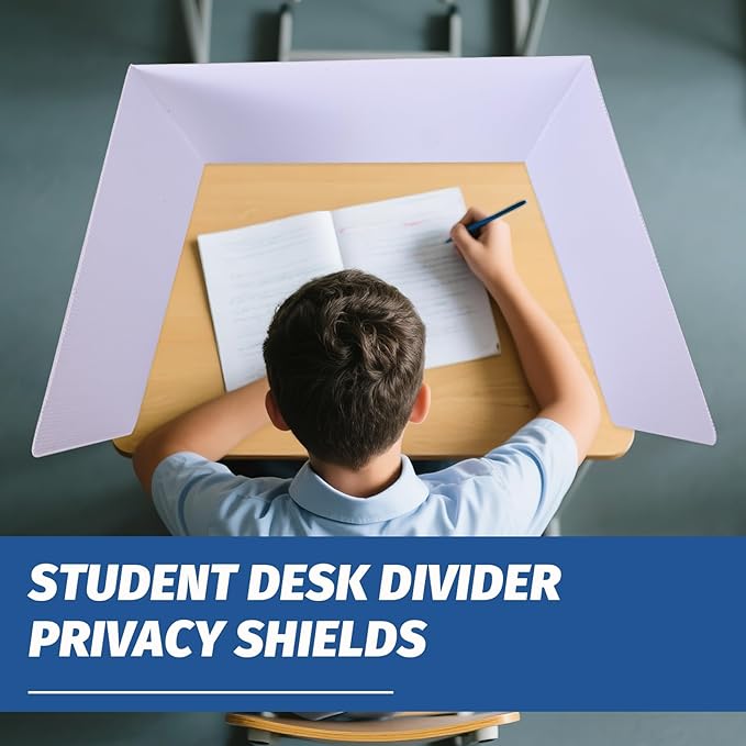 12 Pack Desk Dividers for Students,3-Fold Privacy Screens,Testing Dividers for Classroom Waterproof,Plastic Easy Clean Privacy Shields for Student Includes Extra Labels
