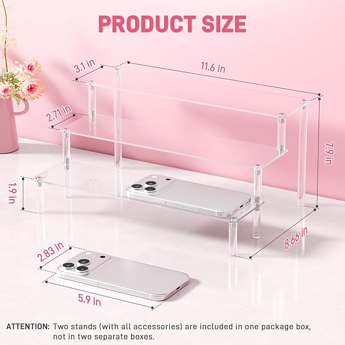 2 Packs Acrylic Display Stand Riser,3 Tier Perfume Organizer Cupcake Stand | Acrylic Pop Shelves Holder,Clear Desk Display Shelf for Figure,Trinket,Collectibles,Dessert Stands for Party Decor-11.6in