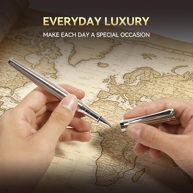 LUHSIN Premium Metal Rollerball Pen with Gold Trim - 0.5mm Smooth Writing Business Signature Pen with Refill, Luxury Executive Writing Instruments in Elegant Gift Box for Men & Women