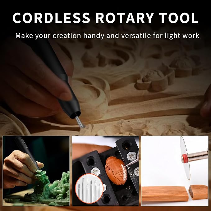 Wireless Engraving Pen Kit for Jewelry, Wood, Metal, Glass & Plastic - Cordless DIY Engraver with 30 Bits & Polishing Function, Portable Tool for Artists, Craftsmen, (Black - Upgraded Version)