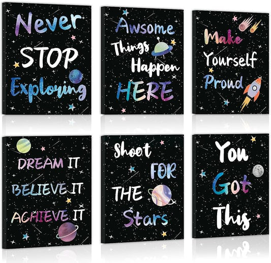 CHDITB Outer Space Framed Canvas Wall Art, Universe Theme Artwork, Inspirational Quote Wall Decor, Stellar Sky Poster, Galaxy Universe Art Prints For Kids Room, Boy Bedroom Classroom Decor(8X10 Inch)