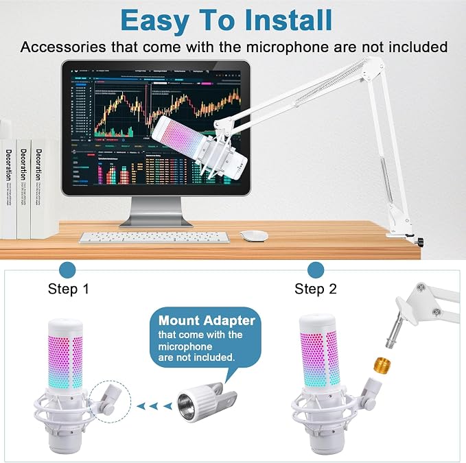 White Boom Arm for Hyperx Quadcast S, Adjustable Hyperx Quadcast White Mic Stand Microphone Arm Compatible with Hyperx Quadcast with Pop Filter,Mic Cover, By ChromLives