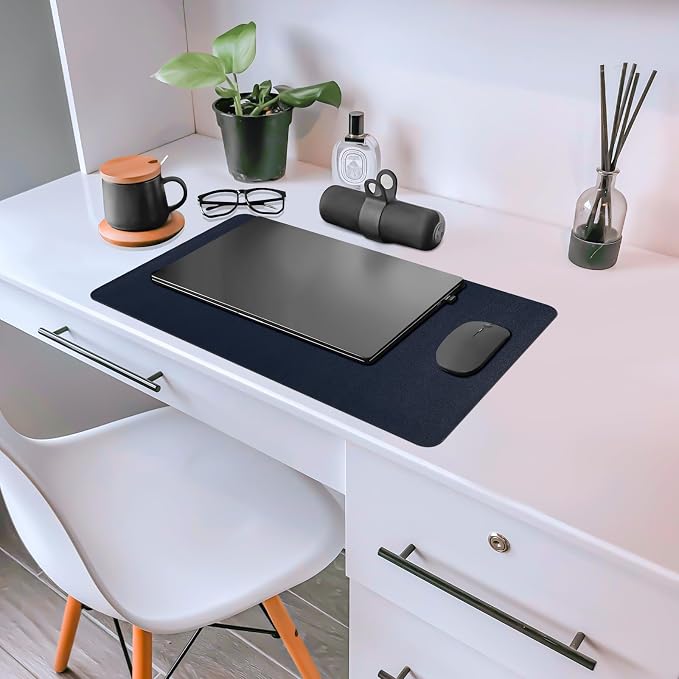 Desk Pad Mat, Navy Blue Leather Desk Mat for Desktop, Computer Mouse Pad Non-Slip, Waterproof Keyboard Mats for Office/Home/Decor, 23.6" x 13.7"
